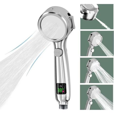 Douchette à Affichage LED de la température, 4 modes de douche, avec bouton Pause, Pommeau de douche Économie d\'eau à Haute
