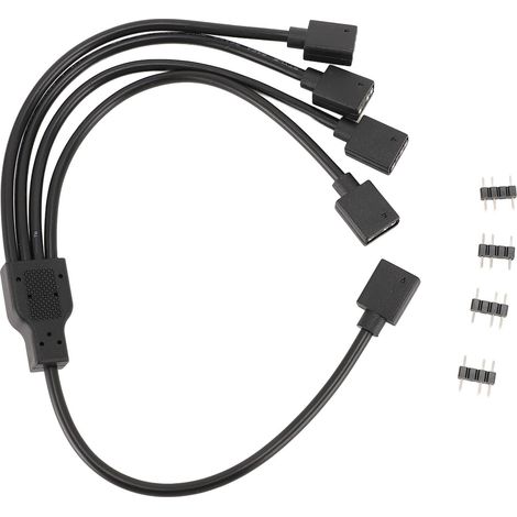 Câble répartiteur ARGB 1 à 4 femelles 5 V, extension RVB 3 broches pour châssis d'ordinateur, refroidisseur de processeur et ventilateur noir (1/5)