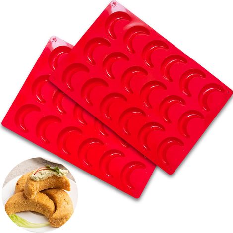 Lot de 2 Moule à Pâtisserie Silicone pour 36 croissants à la vanille, Antiadhésif, Pour faire des biscuits chocolat gâteau pour Noël (1/5)