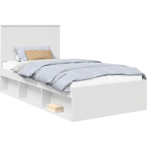 Bed Frame with Headboard White 100 x 200 cm Solid Pine Wood vidaXL