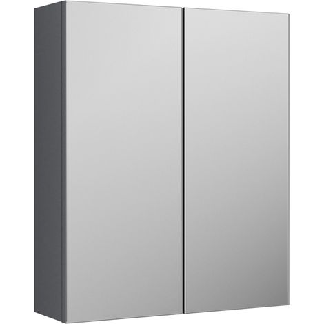Nuie Arno Satin Grey 600mm 2 Door Mirrored Cabinet - OFF2217 (1/3)