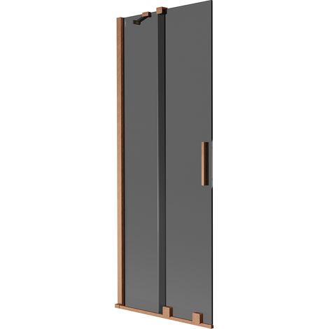 Mexen Velar mampara de baño de ducha de 2 hojas correderas 75 x 150 cm, grafito, cobre cepillado - 896-075-000-41-65 (1/2)