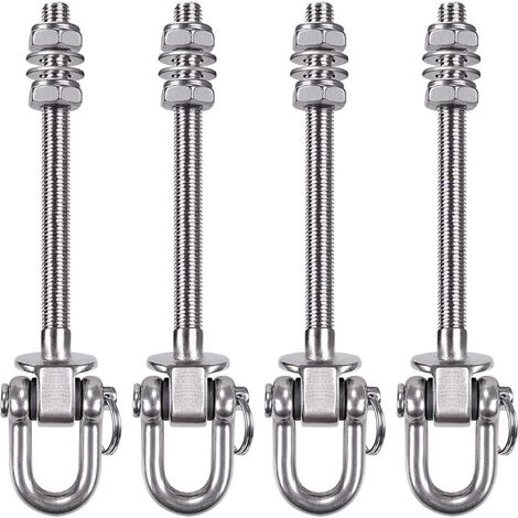 Confezione da 4 ganci resistenti a 180°, capacità 800 kg, acciaio inossidabile 304, 14,5 cm, ganci da veranda in legno e acciaio per amaca da yoga, sacco da boxe (1/5)