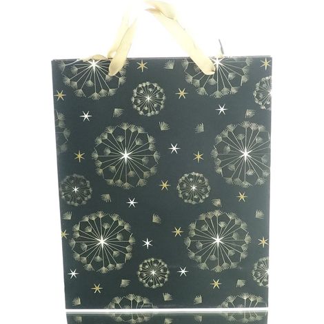Kaemingk – Sac cadeau noir à motif de Noël avec poignée – Papier, 26 x 32 cm