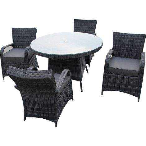 Furniture One 4 Seater Round Garden Table & Chairs Fully Assembled - Grey (1/5)