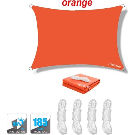 (Orange, 200x300cm) Voile d'ombrage imperméable, résistante aux UV, adaptée aux patios, jardins, cours, etc., avec anneau en D. (1/4)