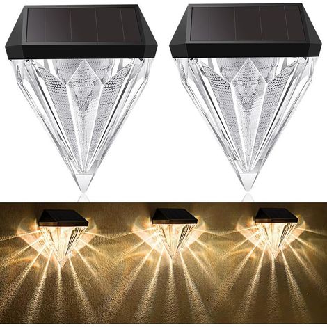 Lot de 2 Pcs Lampe Solaire Extérieur Jardin, Éclairage Solaire Blanc Chaud IP44 Étanche Lumière Solaire Décoratives pour Clôture Terrasse Escalier Mur(Diamant), Lampe-Solaire-Extérieur-Jardin-Lumiere (1/5)