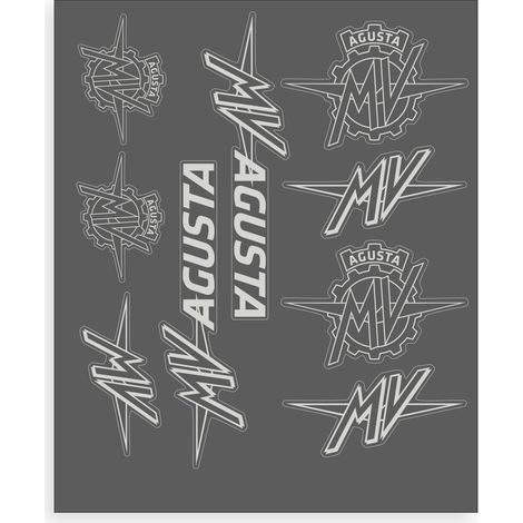 Adesivi per MV Agusta – Set 9 Sticker di Colore Argento, Resistenti ad Acqua e Raggi UV, Made in Italy, Licenza Ufficiale, Foglio 240 x 200 mm (1/5)