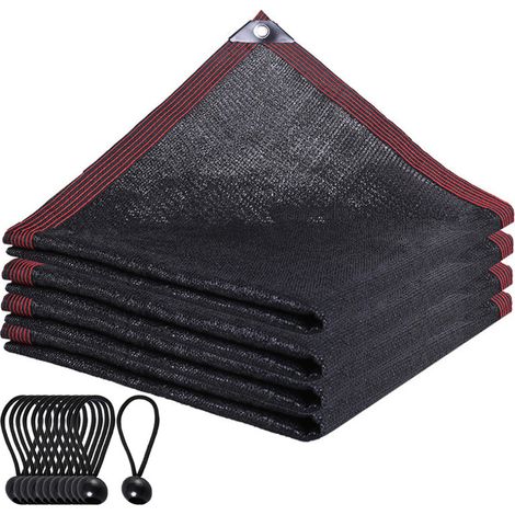 Toile d'ombrage avec attaches élastiques, protection solaire à 90 %, filet anti-UV, 3 x 3 m, noire, pour jardin, serre, chenil, cour ou piscine. (1/5)