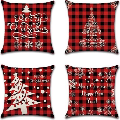 Taie d'oreiller de Noël,Maison Taie d'oreiller de Noël,Rouge 1 4 pièces (1/5)