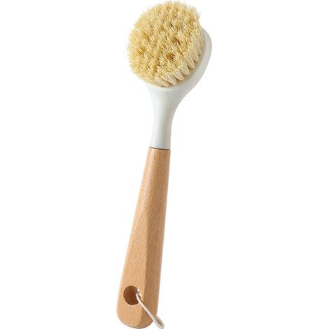 Cepillo para platos con raspador integrado y mango de bambú, cepillo para fregar platos, ollas y fregaderos de cocina (paquete de 1)