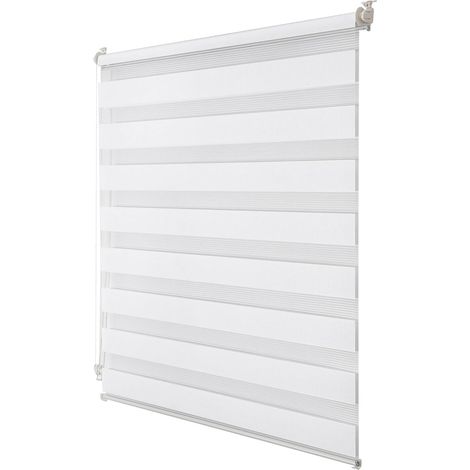 Enrouleur Jour Nuit sans Perçage, Facile à Installer avec Clips, Tissu Double Occultant pour Fenêtre ou Porte, Protection Solaire, Protection Vie Privée, Blanc, 120l x 130L cm (1/5)