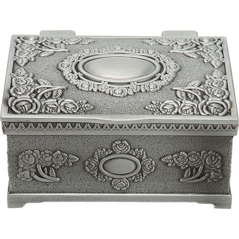 Coffre à bijoux vintage en alliage de zinc, résistant à la rouille et aux décolorations, velours doux, décoration antique en étain, boîte à trésors pour accessoires (1/5)