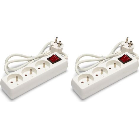 Pack of 2 power strips, illuminated switch, child safety lock, 1m cable, for home use (1/5)