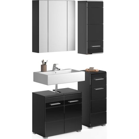 Linus Badmöbelset L4 Schwarz hochglanz, schwarz.