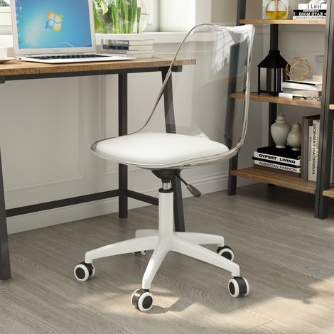 Chaise pivotante moderne dossier transparent,hauteur réglable,assise PU,roulettes douces,design minimaliste pour maisons et bureaux européens.