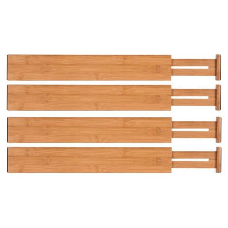 Séparateurs de Tiroir de Cuisine en Bambou (Lot de 4) Organisateurs de Tiroir Réglables, À ressort, Cuisine, Chambre à coucher, Tiroir pour bébé, Bureau (1/5)