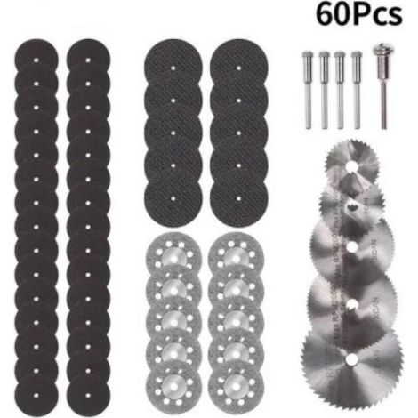60 mini disques de coupe diamantés, lames de scie circulaires miniatures HSS pour bois, verre, plastique, métal et pierre.