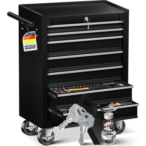 Masko® Carro de taller carro de herramientas caja de herramientas compartimentos caja de herramientas 7 compartimentos negro (1/5)