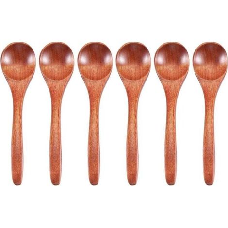 Cuillères en Bois 6 Pièces pour Cuisson Miel et Condiments Usage Quotidien Café (1/4)