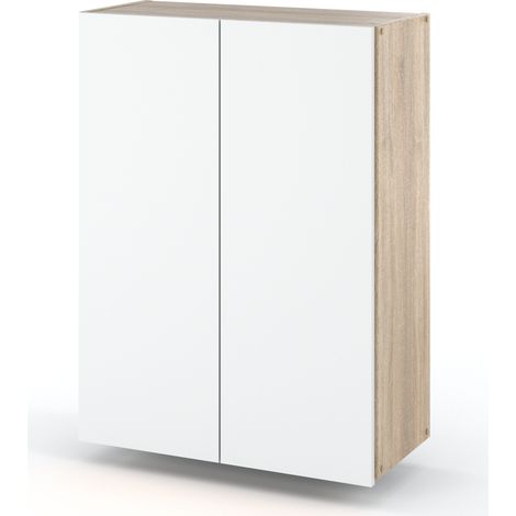 Mueble de baño de pared, roble Sonoma, blanco mate, 60 cm, poste de baño