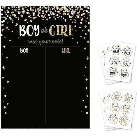 Affiche de jeu de révélation du sexe avec autocollants « Garçon » ou « Fille » pour une baby shower (1/5)