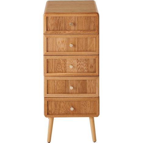 Cassettiera alta con 5 cassetti e frontali lamelle H100 cm - AVA