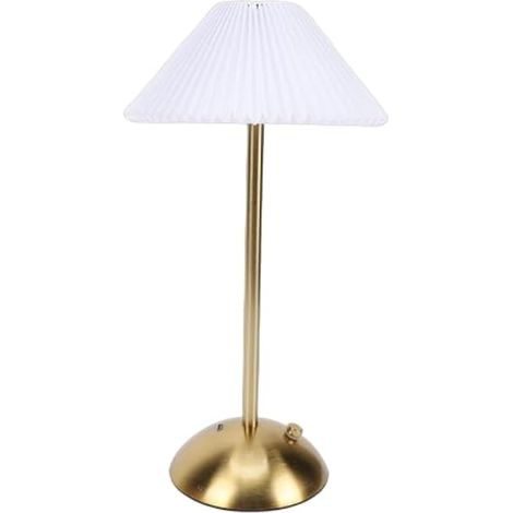 Lampe tactile, veilleuse sans fil rechargeable, lampe moderne en tissu plissé, base en métal avec variateur tactile 3 couleurs, lampe de chevet (1/4)