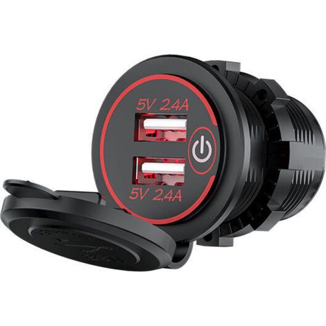 Double prise de chargeur de voiture USB 4,8 A Prise de courant étanche pour chargeur de voiture Adaptateur de chargeur de voiture à charge rapide pour véhicules 12 V 24 V Voiture Bateau