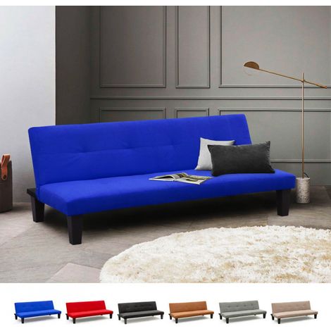 Modus Sofà – Canapé convertible 2 places clic-clac microfibre – Dimensions 175x80x70cm – Dossier inclinable 3 positions – Couleur bleu (1/5)