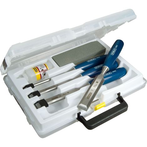 STANLEY 0-16-130 Set 4 Scalpelli con Custodia per il Trasporto, Olio e Pietra per Affilare