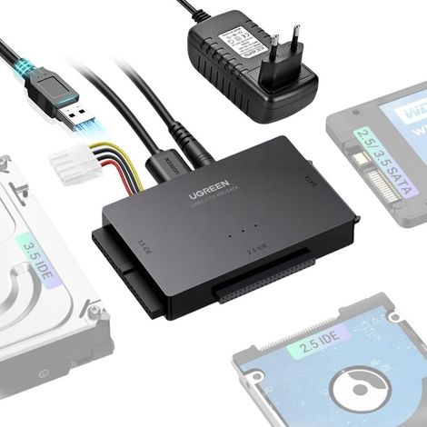 USB 3.0 auf SATA IDE Adapter – Für 2,5- und 3,5-Zoll-Festplatten – Netzteil im Lieferumfang enthalten – 5 Gbit/s Geschwindigkeit – Schwarz (1/5)