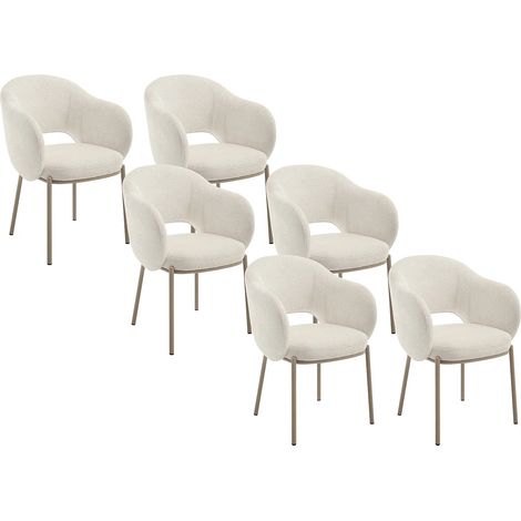 Lot de 6 chaises avec accoudoirs en tissu texturé et métal beige - Crème - ACACILIO (1/5)