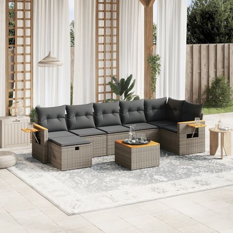 vidaXL Salon de jardin 8 pcs avec coussins gris résine tressée (1/4)
