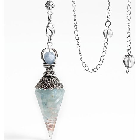 Pendule en Pierre de Guérison Pendule Hexagonale en Cristal, Pendule Cristal Pierres Précieuses Radiesthésie Pendule Collier pour Reiki Équilibrage, Pendule Cristal en Résine Naturelle (1/5)