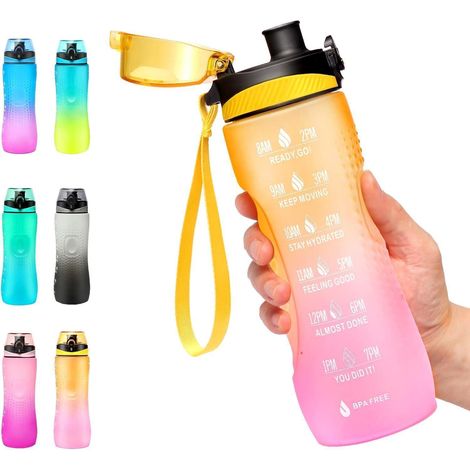 Trinkflasche Zeitmarkierung Tritan BPAfrei 750 ml Gelb Rosa (1/5)