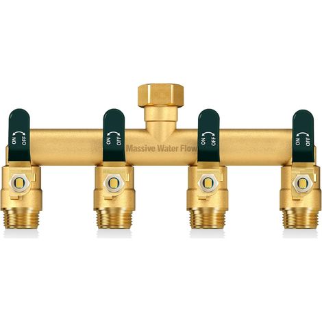Distributeur 2 Voies, Robinet Double Machine a Laver, Adaptateur Robine, Voies Diviseur de Tuyau Arrosage, Filetage 3/4Pouce, Débit d'eau Réglable et Verrouillable-Poignée Verte - 4 voies-Poignée (1/5)