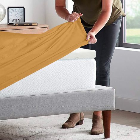 Lenzuolo Sotto 100% Cotone Per Materassi Alti Fino 30 Cm Avvolgente Lenzuola Con Angoli Elastici Singolo Matrimoniale Copri Topper Salvamaterasso Vaniglia - Matrimoniale