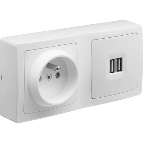 Interrupteur va et vient  Prises electriques Standard  Prise extra plate  Prise murale  Interrupteur va et vient sans Fil  Prise murale  Combiné Pc 2P+T 16A + Usb Double 2,1A (1/5)