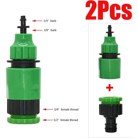 (B 2PCS) 2 adaptateurs à raccord rapide avec connecteur barbelé 1/4" (diamètre intérieur 4 mm) ou 3/8" (8 mm) pour l'irrigation et l'arrosage des jardins. (1/5)