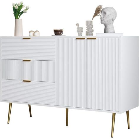 Petit meuble complément - Blanc - Scandinave - 120L x 38W x 80.5H cm - 80 kg - MDF