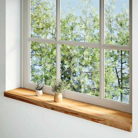 Lot de 2 Appuis de fenêtre,Rebord de fenêtre marron clair bois de chêne massif CFW97117 (1/5)