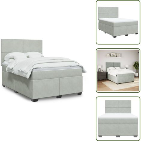 Boxspringbett mit Matratze Hellgrau 140x200 cm Samt - Samtbett - Boxspringbett - Doppelbett - Schlafzimmermöbel - Bettgestell (1/5)