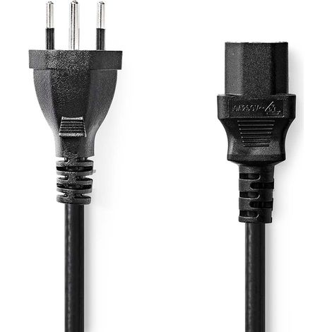 Cable de alimentación CH tipo 12 IEC-320-C13 Recto Recto Niquelado 2,00 metros Redondo PVC Negro Etiqueta (1/3)
