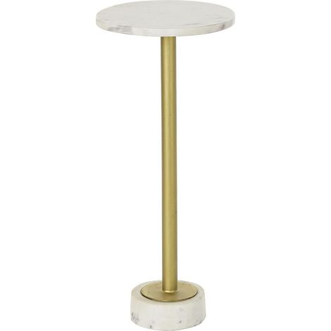 Table d'appoint en métal et marbre coloris doré /blanc - diamètre 27 x hauteur 62 cm -PEGANE- (1/4)