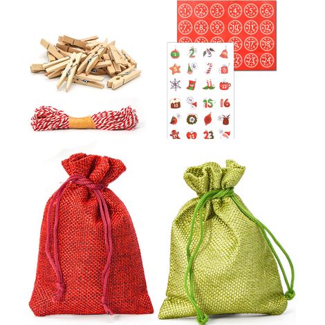 Calendrier de l'Avent à Remplir - 24 Pochettes Cadeaux en Tissu - DIY Kit Noël (1/5)