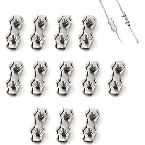 12 Pièces De Câble Métallique En Acier Double Pince M3, Connecteur De Pince De Câble En Acier Inoxydable Pince De Fixation De Câble De Frein, Utilisé Pour Le Câble En Acier 2 mm