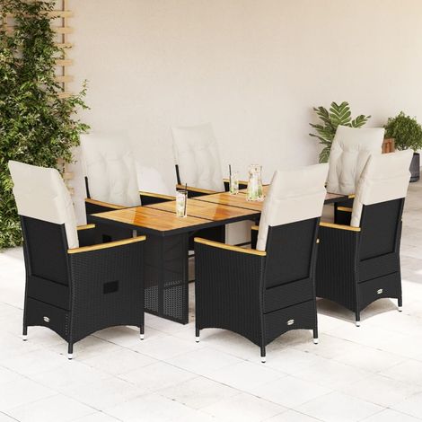 Set de mesa y sillas de jardín 7 pzas y cojines ratán PE negro vidaXL (1/5)