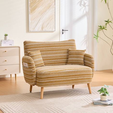 Canapé 2 places beige avec accoudoirs rembourrés, poches de rangement et assise profonde confortable (1/5)
