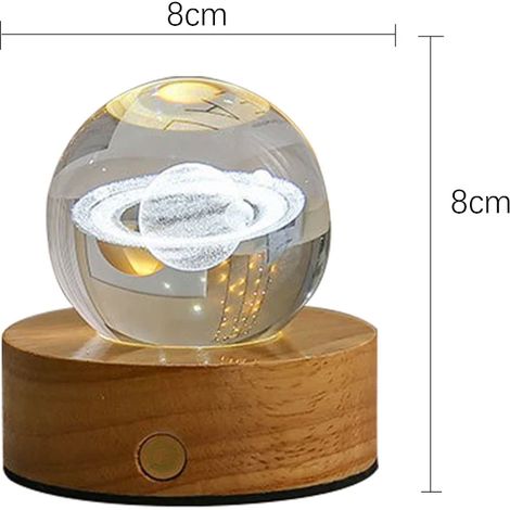 (C) Boule de cristal 3D de 6 cm, veilleuse planète en cristal, gravure laser, décoration astronomique (1/5)